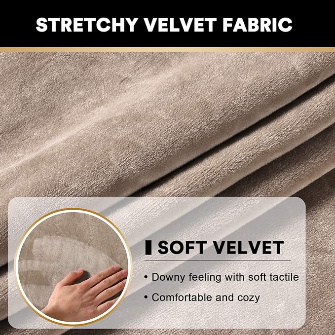 PrinceDeco Velvet Sofa Cushion Covers, Stretch Couch Cushion Covers for Individual Seat Couch Slipcover Sets Furniture Protector for Loveseat Sofa Cushion Width Up to 29.5", Taupe