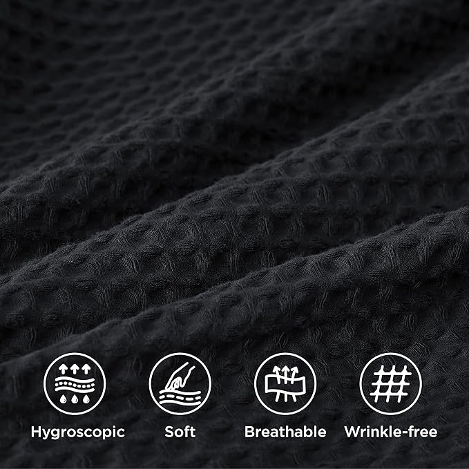 Bedsure Cotton Duvet Cover King - 100% Cotton Waffle Weave Black Duvet Cover King Size, GentleSoft™ and Breathable Bedding Set for All Season, 3 Pieces, 104"x90"