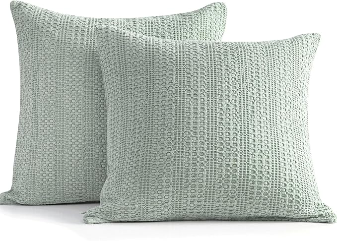 Sage Green Pillow Covers 18x18 Boho Throw Pillow Covers Set of 2 Decorative Pillow Shams Stone Washed Cotton Pillowcase for Couch Sofa Chair Bed Car