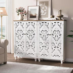 47" Tall Storage Cabinet with Doors and Shelves, Wood Accent Cabinet with Distressed Finish, Buffet & Sideboard for Living Room, Entryway, Dining Room, Bedroom, White