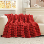 Cozy Bliss Faux Fur Throw Blanket for Couch, Cozy Warm Plush Striped Blanket for Sofa Bedroom Living Room,60 * 80 Inches Cardinal Red