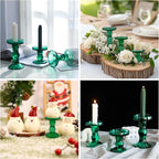 Green Glass Candle Holders Set of 3 Clear Candlestick Holders Vintage Candle Stands for Pillar Taper Candle Tealight Home Decor Table Centerpieces Christmas, Candleholder Sets with 4 Pcs Taper Candles