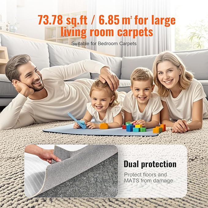 VEVOR Rug Pad Without Slip Resistance, Protective Cushioning Carpet Pad, 8' x 10', 1/4" Thick, 100% Pure Polyester Felt, 7-8㎡ Premium Comfort Underfoot Carpet Padding Rug Cushion for All Floors, Gray