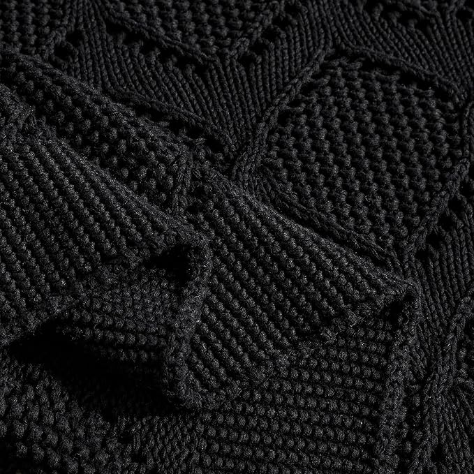 Longhui bedding Chunky Cotton Knit Throw Blanket for Couch, Sofa, Bed, or Chair, Decorative Breathable Fall Cable Knit Blanket 60 x 80 Inches, Large Black