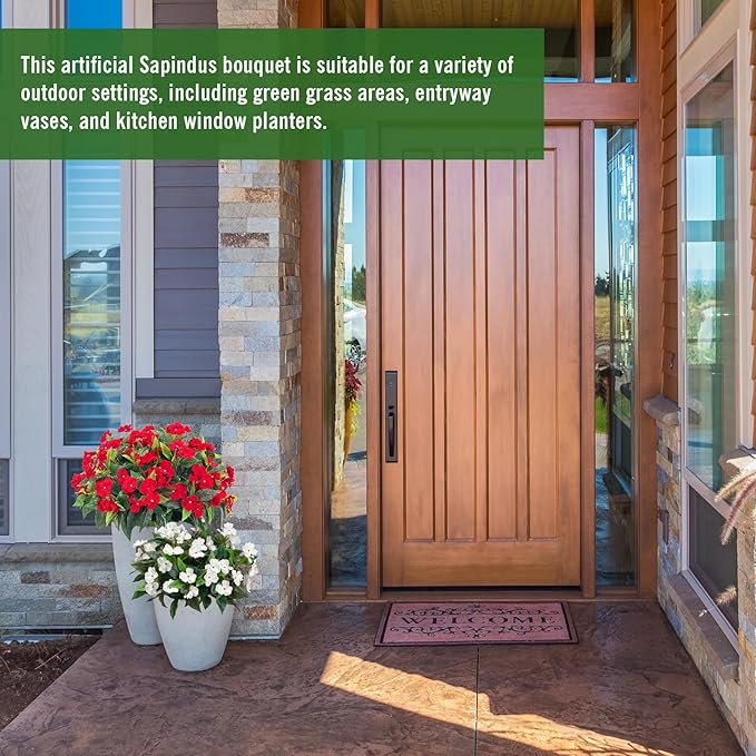 Artificial Impatiens Bouquet Flowers for Outdoors Silk Faux Flowers for Outdoor Impatiens Plants Decor Indoor Planters Kitchen Planters and Balcony Decorations 2PCS (White)