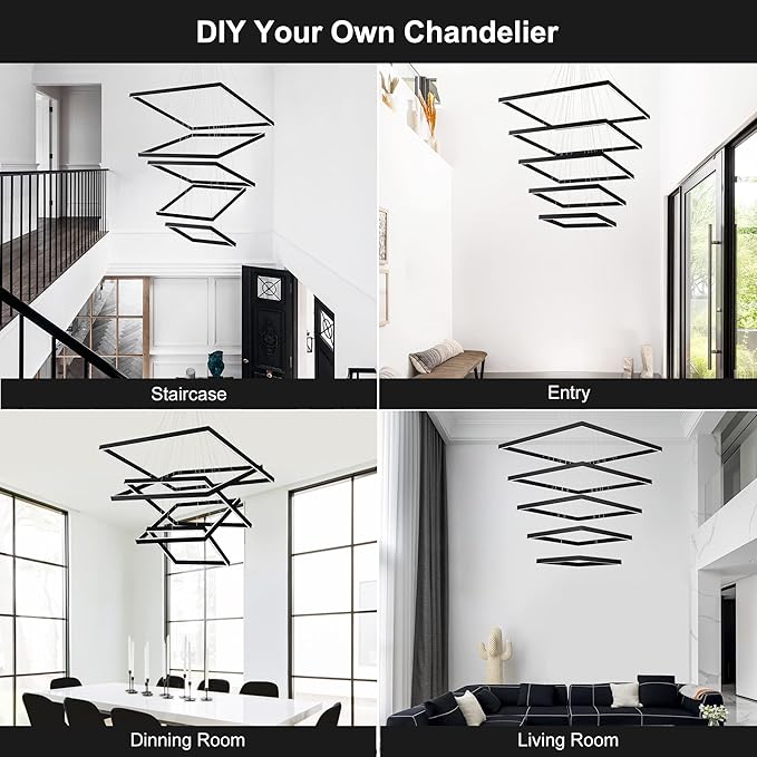 Modern Square Chandelier, LED Ceiling Light Fixture, Contemporary Chandelier Pendant Light for Living Room Entryway Foyer Staircase Bedroom