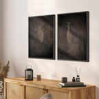 SIGNFORD Framed Canvas Print Wall Art Set Abstract Crane Silhouettes Vintage Dark Tones Illustration Modern Art Decorative Nordic Nature for Living Room, Bedroom, Office - 24"x36"x2 Black