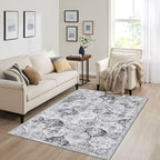 Lahome Moroccan Trellis Washable Small Area Rug, 3x5 Area Rug for Bedroom Living Room, Non-Slip Oriental Accent Throw Carpet for Kitchen Office Entryway Bathroom Office, Silver/Grey