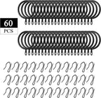 Hotop 30 Pcs Metal Drapery Curtain Rings 0.98/1.26/1.65 inch Interior Diameter and 30 Pcs Hanging Curtain Drapery Pin Hooks for Window Door Shower(25 mm,Black)