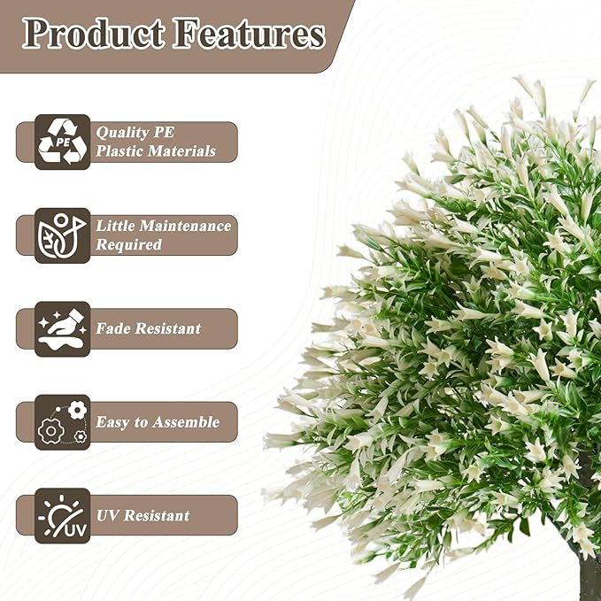 Artificial Campanula with White Bellflower Garden Accents, Set of 2, 22 Inches with Metal Stands, Faux Ornamental Grass Decor for Outdoor Lawn & Patio