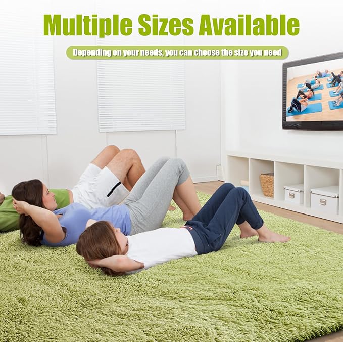 6x9 Fluffy Area Rug for Living Room,Shag Area Rugs for Bedroom,Grass Green Soft Fuzzy Rug Non-Shedding Indoor Plush Carpet for Kids Bedroom Nursery Dorm Home Decor