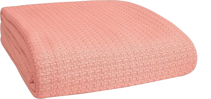 BELIZZI HOME 100% Cotton Bed Blanket, Breathable Bed Blanket Twin Size, Cotton Thermal Blankets Twin, Perfect for Layering Any Bed for All Season, Peach