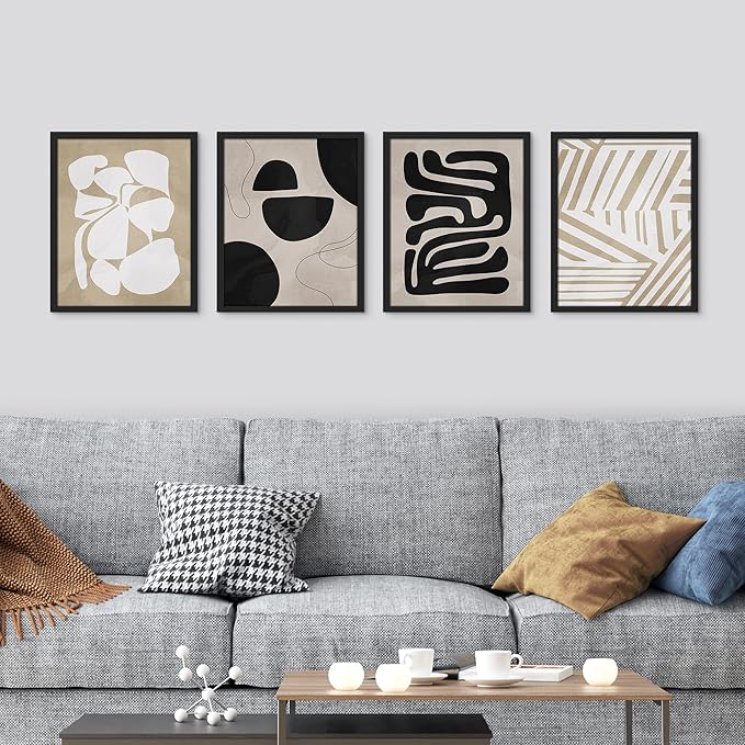 SIGNWIN Framed Tropical Mid-Century Wall Art, Set of 4 Modern Hawaiian Geometric Print Wall Decor Prints, Nature Wilderness Wall Décor for Living Room, Bedroom - 11"x14"Black