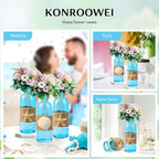 Shell Vase Set of 3 Blue Coastal Vase,Small Starfish Seashell Flower Glass Vases Handcrafted for Beachy Decor,Beach Wedding/Party Beach Home Decor (Blue)