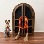 OMISHE 59in Wood Bead Garland with Tassels, Decorative Beads, Farmhouse Wooden Beads Garland for Wall Hanging Home Festival Decor, Orange