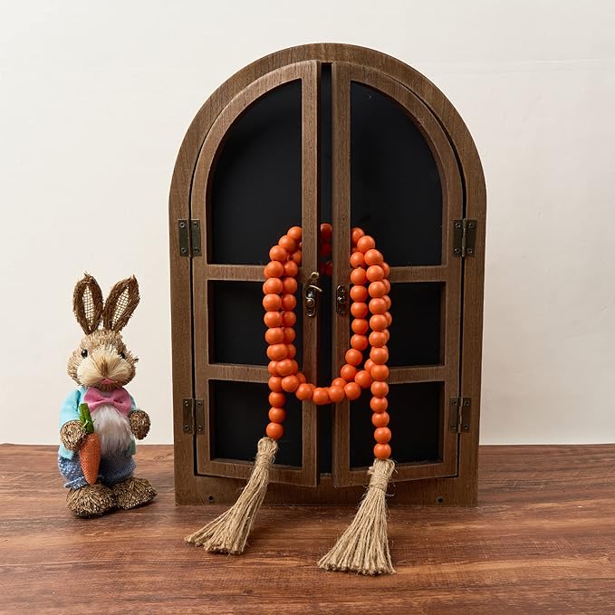 OMISHE 59in Wood Bead Garland with Tassels, Decorative Beads, Farmhouse Wooden Beads Garland for Wall Hanging Home Festival Decor, Orange