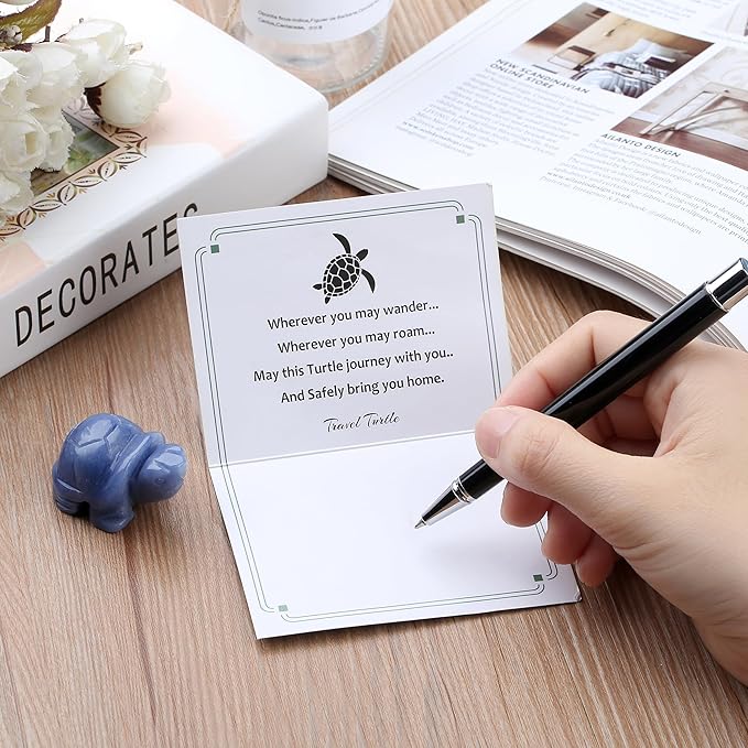 QINJIEJIE Blue Aventurine Crystal Travel Turtle Figurines for Travelers Best Travel Gifts for Women Men Healing Crystals Sea Turtle Lovers Office Desk Decor Good Luck Gifts for Traveling Abroad