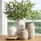 Ceramic Flower Vase Home Decor - 7.6 Inch Farmhouse Rustic White Table Vases with Handle Living Room Decoration Decorative Vintage Pottery for Kitchen Shelf Coffee Dining Desk Bookshelf Fireplace