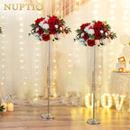 NUPTIO Silver Crystal Flower Vases for Weddings, 2 Pcs 39.4in Tall, Elegant Party Decorations