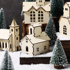 Hiboom 24 Pcs DIY Christmas Village Sets Wood Rustic Church Christmas Mini Wooden House Gift for Winter Xmas Party Crafts Decorations