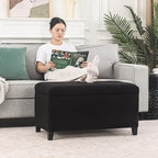 Asense Storage Ottoman Bench, Tufted Fabric Upholstered End of Bed Bench with Safety Hinge Wooden Legs, for Entryway Bedroom (Cotton and Linen Black, 33.3")