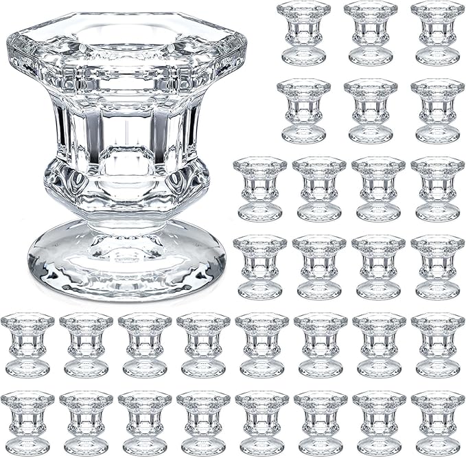 Foaincore 30 Pcs Candlestick Holders Bulk 2.36 Inch Taper Candle Holders Small Glass Candle Holder for Wedding Table Centerpiece Party Decoration (Clear)