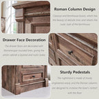 Farmhouse 5 Drawers Dresser for Bedroom, 46" Tall Dressers & Chests of Drawers w/Roman Column, Large Storage Dressers Organizer for Bedroom, Hallway, Living Room, Light Brown