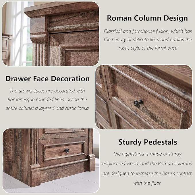 Farmhouse 5 Drawers Dresser for Bedroom, 46" Tall Dressers & Chests of Drawers w/Roman Column, Large Storage Dressers Organizer for Bedroom, Hallway, Living Room, Light Brown