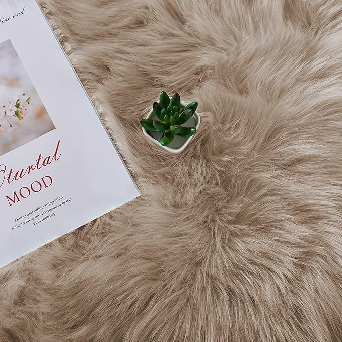 Latepis Light Brown Beige 5X6.7 Faux Fur Rug Fluffy Fuzzy Throw Rugs Washable Shag Plush Rugs for Living Room Bedroom Rug for Dorm Rectangle