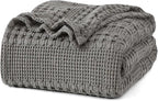 PHF 100% Cotton Waffle Weave Blanket Twin Size, Soft Lightweight Breathable Cozy Summer Blankets for Bed, Luxury Aesthetic Woven Bedding for Home Decor, 66"x90", Dark Grey
