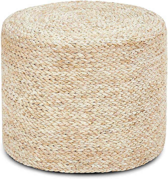 Wimarsbon 18'' Ottoman Pouf, Natural Braided Poof, Rustic Handweave Lounge Pouffe, Boho Footrest Stool for Bedroom, Accent Table or Seat for Living Room (Natural Corn Husk)