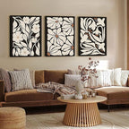 QGNBGBJ Framed Black Boho Flowers Plant Wall Art Abstract Botanical Flower Canvas Poster Vintage Bohemian Neutral Floral Prints Wall Decor Trendy Black Beige Floral Set for Girl Bedroom(12x16in)