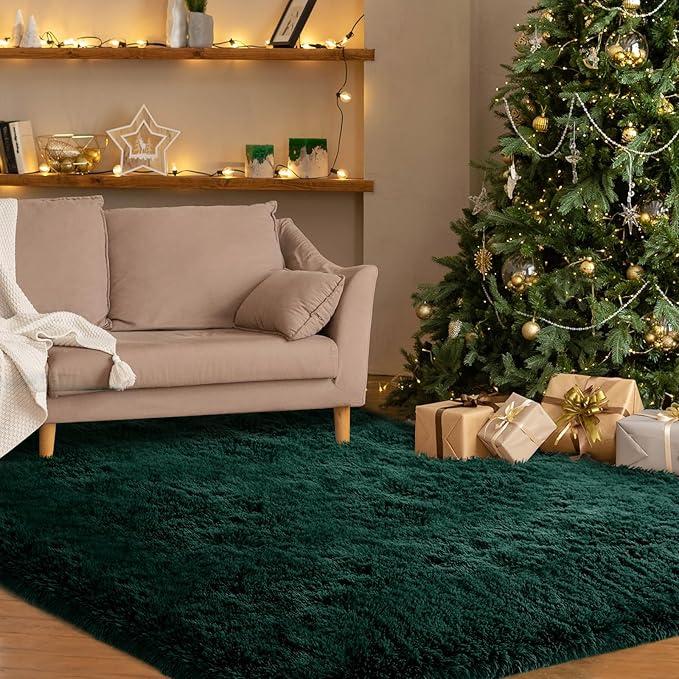 CAIYUECS 4x6 Green Area Rug for Bedroom: Shag Rugs for Living Room-Modern Fuzzy Furry Plush Soft Rugs for Kids Girls Room,Shaggy Rug for Dorm Home Decor(4x6 Feet,Green)