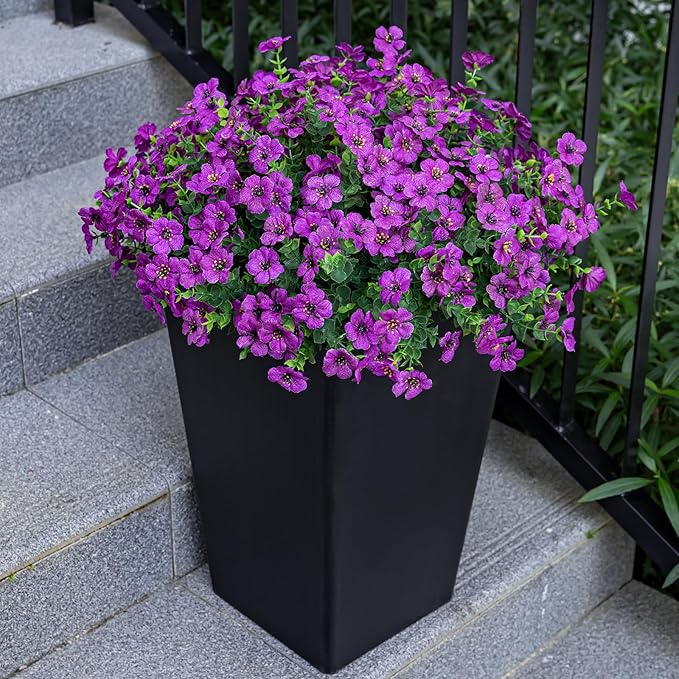 20 Bundles Artificial Flowers for Outdoor Fake Plants for Spring Decoration,Faux Eucalyptus Flowers for Planter UV Resistant Lifelike for Home Porch Garden（Fuchsia）