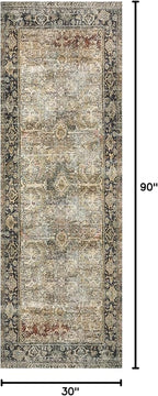 Loloi Layla Collection LAY-03 Olive/Charcoal 2'-6" x 7'-6" .13" Thick Runner Rug, Soft, Durable, Vintage Inspired, Distressed, Low Pile, Non-Shedding, Easy Clean, Printed, Living Room Rug