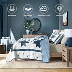 Secgo Handmade Quilted 100% Cotton Queen Comforter Set for Bed - 100% Cotton Quilts Queen Size, Black Bedspreads (90 * 96 Inch) with 2 Pillow Shams, Patchwork Reversible Lightweight Bedding