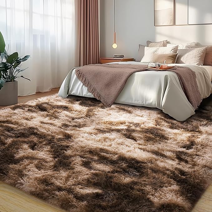 Soft Plush Shag Rug 5x7, Ultra Fluffy Rug for Living Room Bedroom, Non-Slip Fuzzy Large Area Rug for Living Room, Carpet for Girl Boy Kids, Modern Indoor Home Decor Aesthetic, Tie-Dyed Coffee