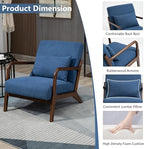 Modern Accent Chair, Cotton Linen Fabric Upholstered Lounge Armchair with Solid Wood Frame for Living Room, Bedroom, Reading Nook (Blue)