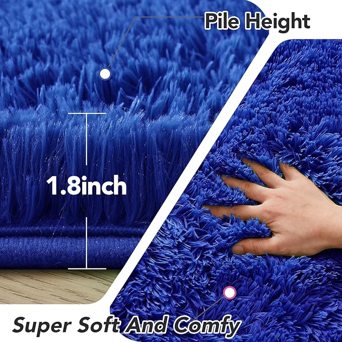 Fluffy Round Rugs for Bedroom Blue: 4ft Fluffy Circle Area Rug for Kids Room- Furry Fuzzy Carpet for Boys and Girls Room- Soft Plush Rug for Teen Dorm
