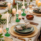 Glass Candlestick Holder,Striped Taper Candle Holders,Set of 6 Candle Stand for Table Centerpieces, Home Decor,Weddings,Festival and Parties (Green Stripe Pattern)