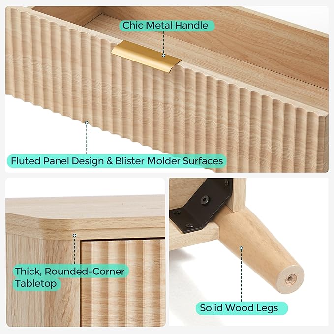 LINSY HOME Fluted Dresser for Bedroom with 6 Drawers, 54" Wide Mid Century Modern Dressers, Tall Boho Chest of Drawers, Large Wood Accent Storage Cabinet for Living Room, Curved Profile Design, Oak