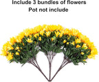 INSPRING Artificial Fall Flowers for Outdoors, 3 Bundles Fake Plants Silk Azalea Bouquet UV Resistant Realistic Faux Fall Flowers for Outdoor Planters Front Door Patio Garden Walkways Home, Yellow