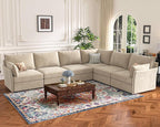135.5" Oversized Modular Sectional Sofa, L Shaped Convertible Couch with Movable Ottoman, Large 6 Seat Corner Couches for Living Room Deep Seat Beige Chenille