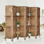 Room Divider with Shelves, Privacy Screen, Room Dividers and Folding Privacy Screens, 6 Panel Wood Temporary Wall Partition Separation Separator, Brown