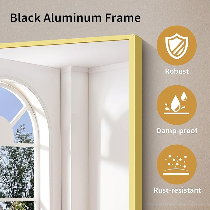 YIROMAN Bathroom Mirror 72"x36", Large Brushed Gold Bathroom Mirror for Over Sink with Aluminum Frame, Rectangular Vanity Mirror with Right Angle, Wall Mirror Hangs Horizontal or Vertical