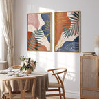 SIGNFORD Framed Canvas Print Wall Art Set Retro Mid-Century Geometric Forest Plants Abstract Shapes Illustrations Modern Art Decorative Bohemian for Living Room, Bedroom, Office - 24"x36"x2 Natural