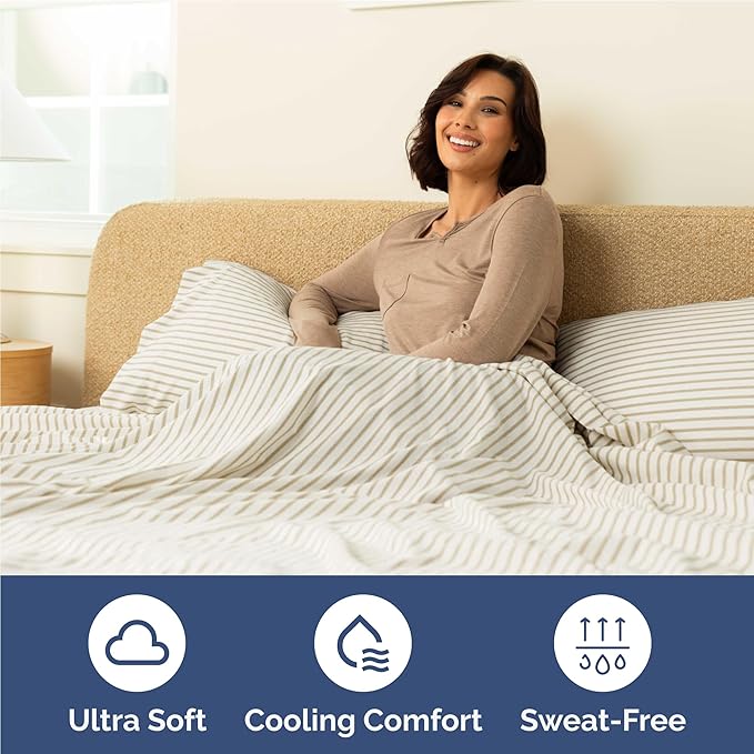 Full Sheets Set 6 Piece - Includes 4 Pillowcases - Bed Sheets Full Size - Soft Hotel Luxury Bedding - Cooling, Comfy & Breathable - 1 Flat & 1 Fitted & 4 Pillowcases w/ Deep Pockets - Beige Stripes