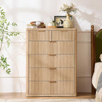 LEYAOYAO Fluted 6 Drawers Dresser for Bedroom, 42" Tall Modern Chest of Drawers with Metal Handle, Curved Profile Design,Natural Wood Drawer Organizer for Bedroom, Living Room, Hallway, Entryway
