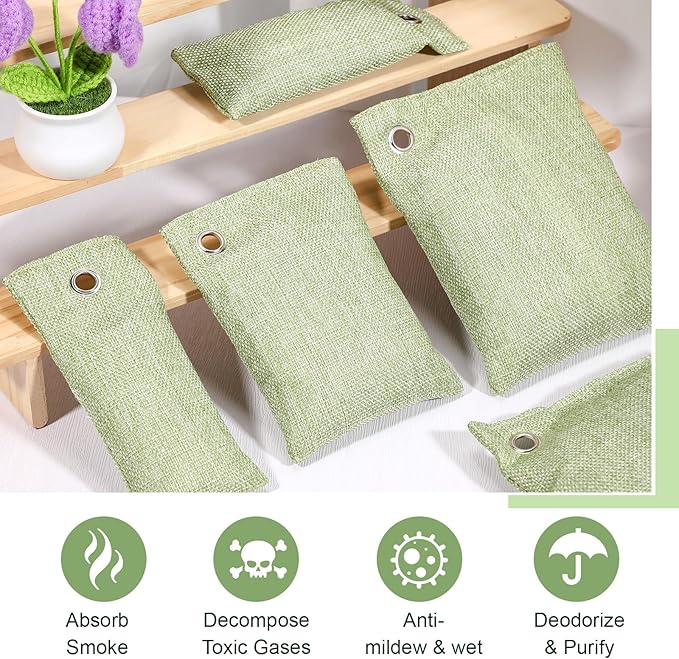 Nuanchu 24 Pcs Activated Charcoal Odor Absorber 50g/100g/200g, Air Purifying Bamboo Charcoal Bags, Natural Shoe Odor Absorber, Deodorizer Absorbers for Fresh Car Home Closet Pet Basement Smell(Green)