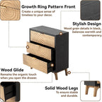 LONYKE Fully-Assembled 3-Drawer Farmhouse Dresser with Handcrafted Wood Ring Motif, Black Nightstand for Bedroom, Morden Rustic